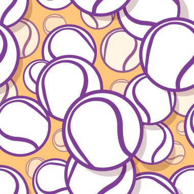 Tenis topu grafikleriyle kusursuz desen. Vektör çizimi. Duvar kağıdı, ambalaj, kumaş, tekstil, ambalaj kağıdı tasarımı ve her türlü dekorasyon için idealdir..