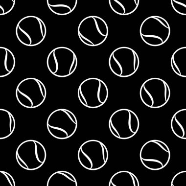 Tenis topu grafikleriyle kusursuz desen. Vektör çizimi. Duvar kağıdı, ambalaj, kumaş, tekstil, ambalaj kağıdı tasarımı ve her türlü dekorasyon için idealdir..