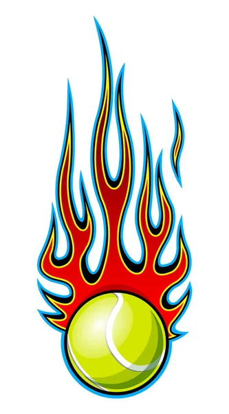 Tenis Bola Vector Ilustración Con Llamas Varilla Caliente Ideal Para — Vector de stock