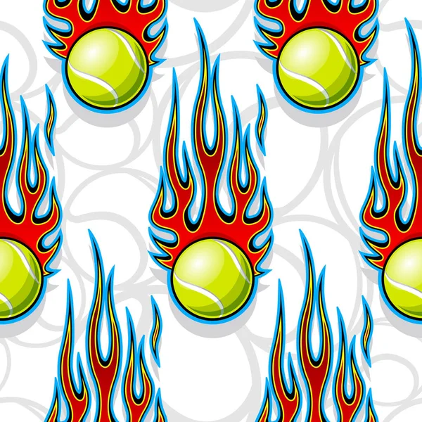 Naadloos Bedrukbaar Patroon Met Tennisballen Hete Staafvlammen Vector Illustratie Ideaal — Stockvector