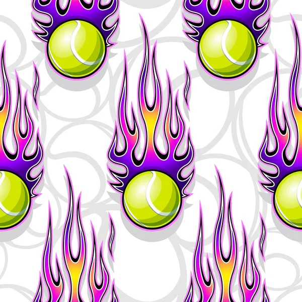 Naadloos Bedrukbaar Patroon Met Tennisballen Hete Staafvlammen Vector Illustratie Ideaal — Stockvector