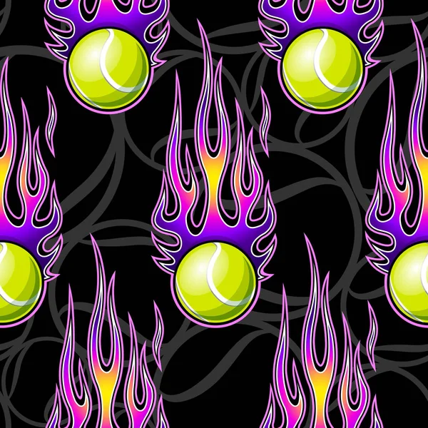 Modello Senza Cuciture Stampabile Con Palla Tennis Fiamma Hotrod Illustrazione — Vettoriale Stock