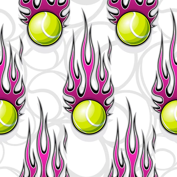 Afdrukbaar Naadloos Patroon Met Tennisbal Hotrod Vlam Vector Illustratie Ideaal — Stockvector