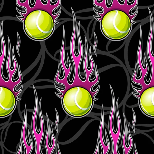 Boule Tennis Motif Sans Couture Avec Flamme Hotrod Illustration Vectorielle — Image vectorielle