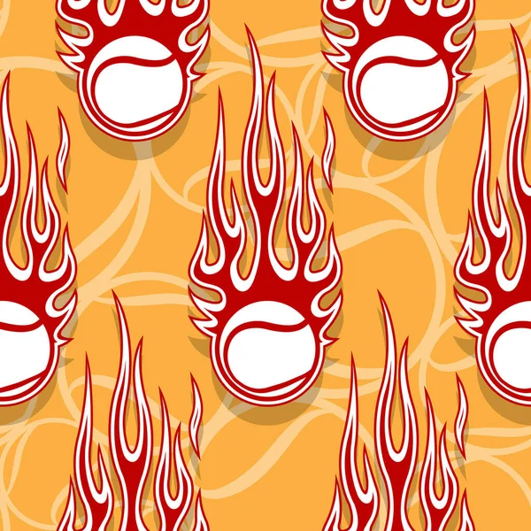 Teniszlabdák Nyomtatható Zökkenőmentes Minta Hotrod Lángok Vektor Illusztráció Ideális Tapéta — Stock Vector