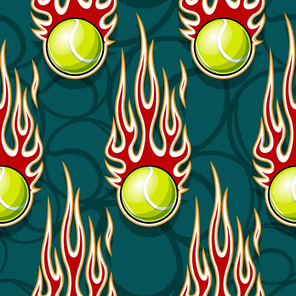 Patrón Imprimible Sin Costuras Con Pelotas Tenis Llamas Varilla Caliente — Vector de stock