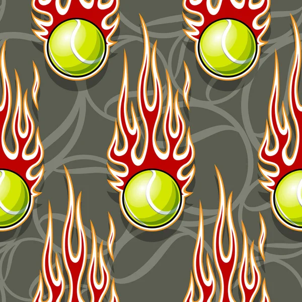 Druckbares Nahtloses Muster Mit Tennisball Und Hotrod Flamme Vektorillustration Ideal — Stockvektor