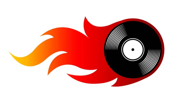 Illustration Vectorielle Icône Vintage Disque Vinyle Rétro Avec Des Flammes — Image vectorielle