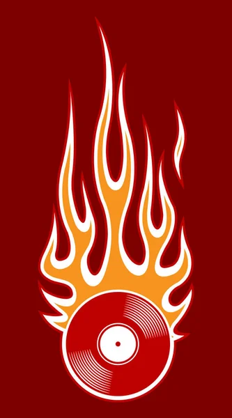 Печатная Векторная Иллюстрация Винтажной Ретро Виниловой Пластинки Пламенем Идеально Подходит — стоковый вектор