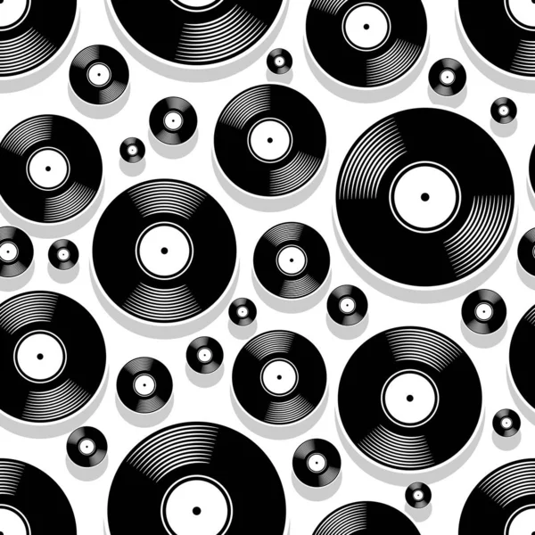 Retro Muziek Vintage Vinyl Plaat Icoon Afdrukbaar Naadloos Patroon Vector — Stockvector