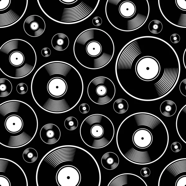 Retro Música Vintage Vinilo Grabado Icono Imprimible Patrón Sin Costuras — Vector de stock