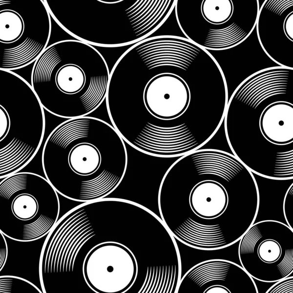 レトロ音楽ヴィンテージビニールレコードアイコン印刷可能なシームレスなパターン ベクトルイラスト ラッパー ファブリック 紙のデザインや任意の装飾に最適です — ストックベクタ