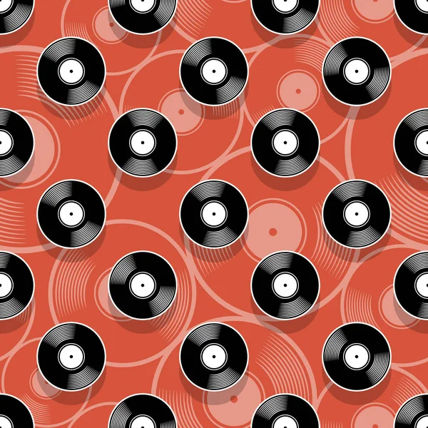 Retro Música Vintage Vinilo Grabado Icono Imprimible Patrón Sin Costuras — Vector de stock