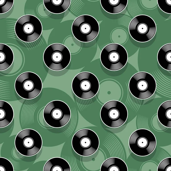 Retro Música Vintage Vinilo Grabado Icono Imprimible Patrón Sin Costuras — Vector de stock