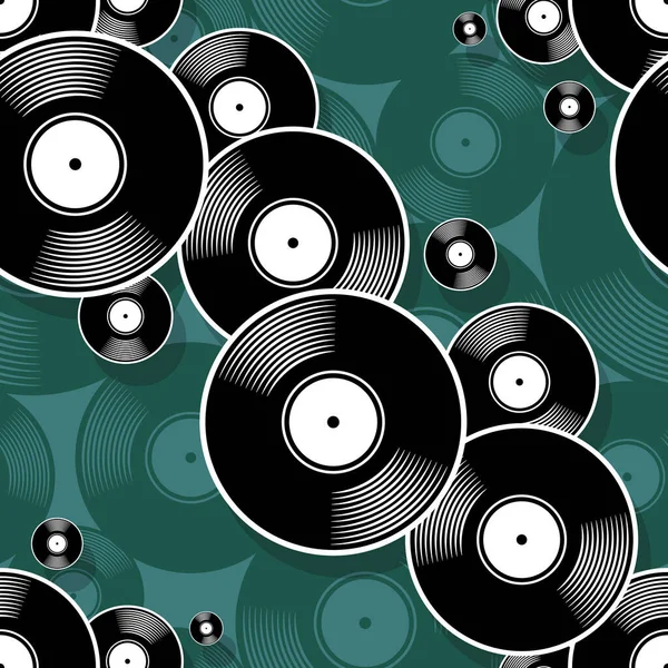 Retro Música Vintage Vinilo Grabado Icono Imprimible Patrón Sin Costuras — Vector de stock