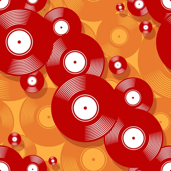 Retro Musik Vintage Vinyl Schallplatte Symbol Druckbare Nahtlose Muster Vektorillustration — Stockvektor