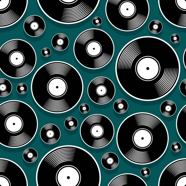 Retro Música Vintage Vinilo Grabado Icono Imprimible Patrón Sin Costuras — Vector de stock