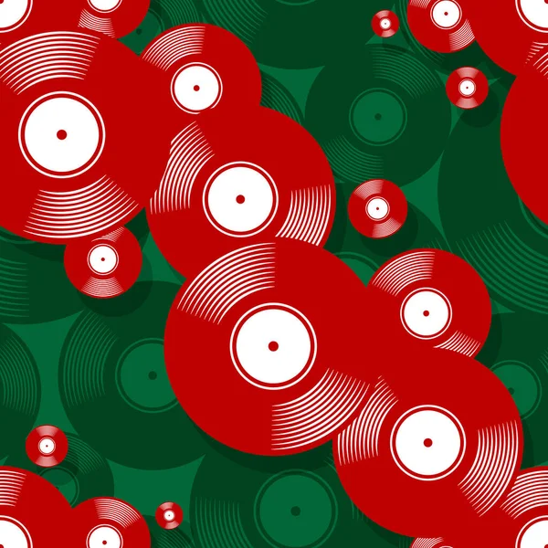 Retro Música Vintage Vinilo Grabado Icono Imprimible Patrón Sin Costuras — Vector de stock