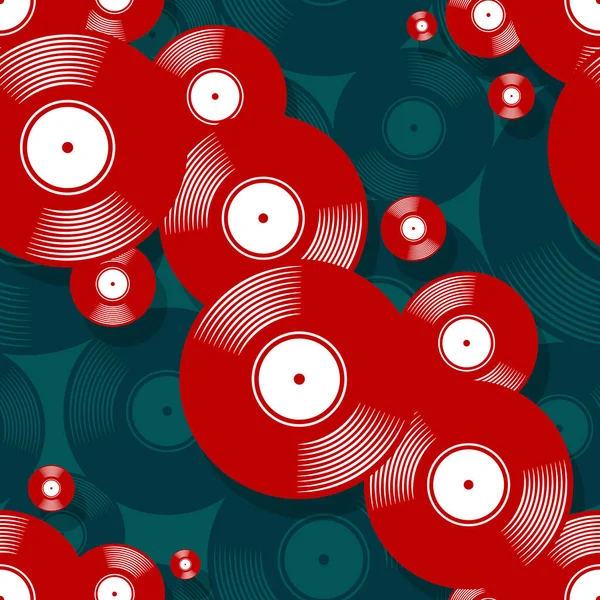 Retro Musik Vintage Vinyl Schallplatte Symbol Druckbare Nahtlose Muster Vektorillustration — Stockvektor