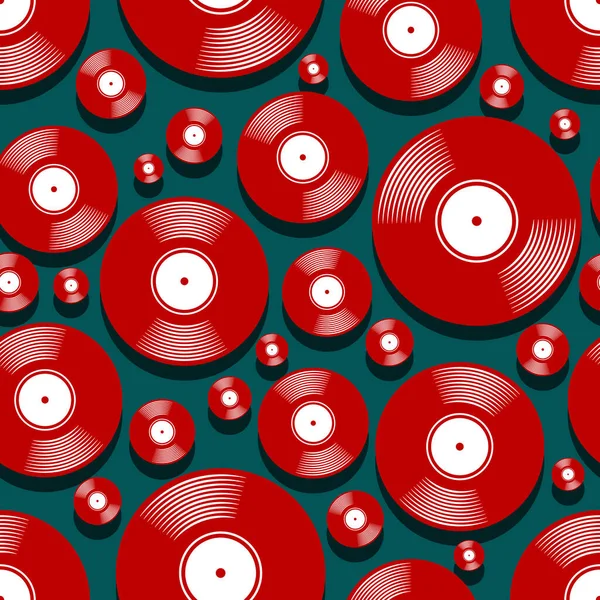 Retro Música Vintage Vinilo Grabado Icono Imprimible Patrón Sin Costuras — Vector de stock