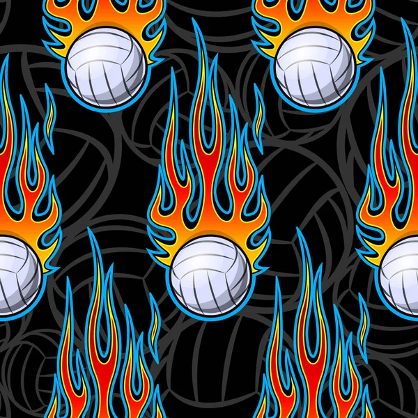 Balles Volley Ball Imprimé Motif Sans Couture Avec Des Flammes — Image vectorielle