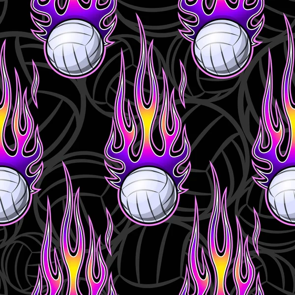 Balles Volley Ball Imprimé Motif Sans Couture Avec Des Flammes — Image vectorielle