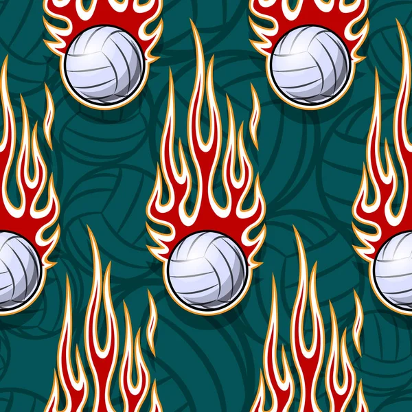 Modèle Sans Couture Imprimable Avec Balle Volley Ball Flamme Hotrod — Image vectorielle