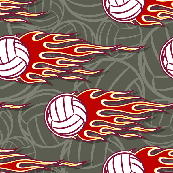 Volleyball balls printable seamless pattern with hotrod flames. Vector illustration. Ideal for wallpaper, packaging, fabric, textile, wrapping paper design and any decoration.