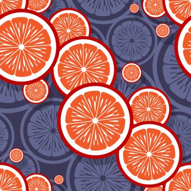 Portakallı meyve dilimi grafikleriyle kusursuz desen. Vektör çizimi. Duvar kağıdı, ambalaj, kumaş, tekstil, ambalaj kağıdı tasarımı ve her türlü dekorasyon için idealdir..