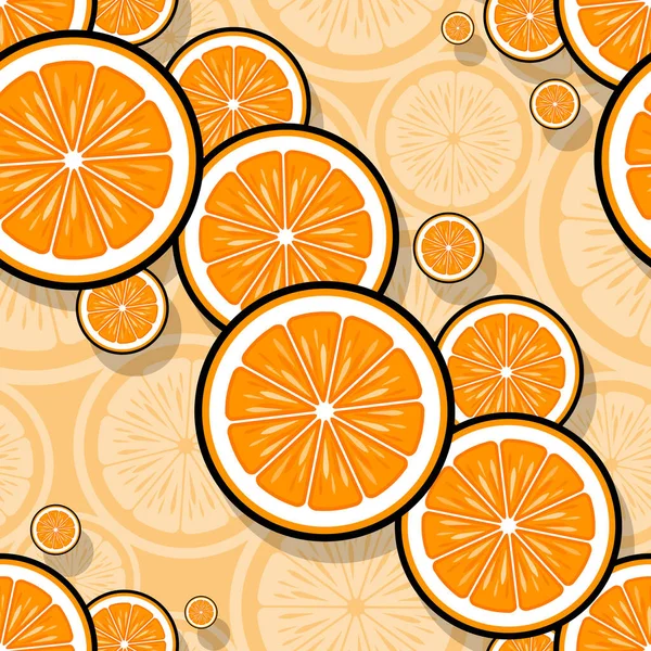 Portakallı meyve dilimi grafikleriyle kusursuz desen. Vektör çizimi. Duvar kağıdı, ambalaj, kumaş, tekstil, ambalaj kağıdı tasarımı ve her türlü dekorasyon için idealdir..
