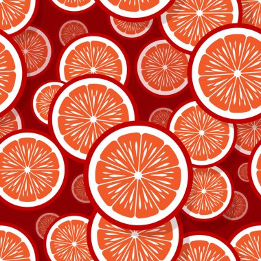 Portakallı meyve dilimi grafikleriyle kusursuz desen. Vektör çizimi. Duvar kağıdı, ambalaj, kumaş, tekstil, ambalaj kağıdı tasarımı ve her türlü dekorasyon için idealdir..