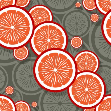 Portakallı meyve dilimi grafikleriyle kusursuz desen. Vektör çizimi. Duvar kağıdı, ambalaj, kumaş, tekstil, ambalaj kağıdı tasarımı ve her türlü dekorasyon için idealdir..