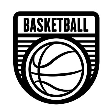 Basketbol spor logosu şablonu, vektör sanat grafiği. Basketbol takımı logosu ve tişört tasarımı için ideal..