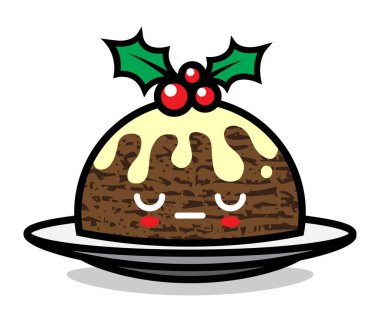 Sevimli Noel pudingi karakter vektör çizimi. Festival tasarımı, broşür, broşür, el ilanı, ambalaj, ambalaj ve her türlü dekorasyon için kullanılabilir..