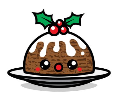 Tatlı Noel pudingi karakter çizelgesi. Festival tasarımı, broşür, broşür, el ilanı, ambalaj, ambalaj ve her türlü dekorasyon için kullanılabilir..