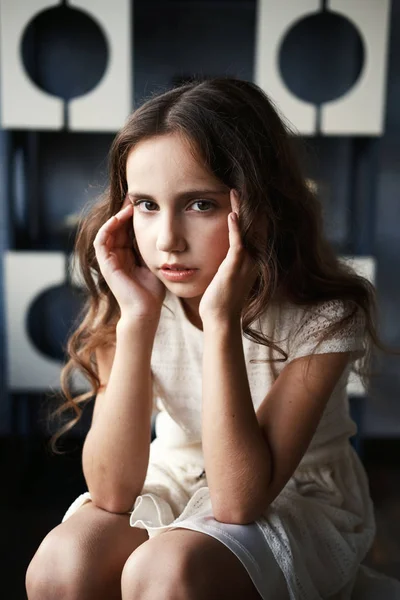 Feche Retrato Adorável Adolescente Triste Emoções Tristeza Cara Expressiva Pele — Fotografia de Stock