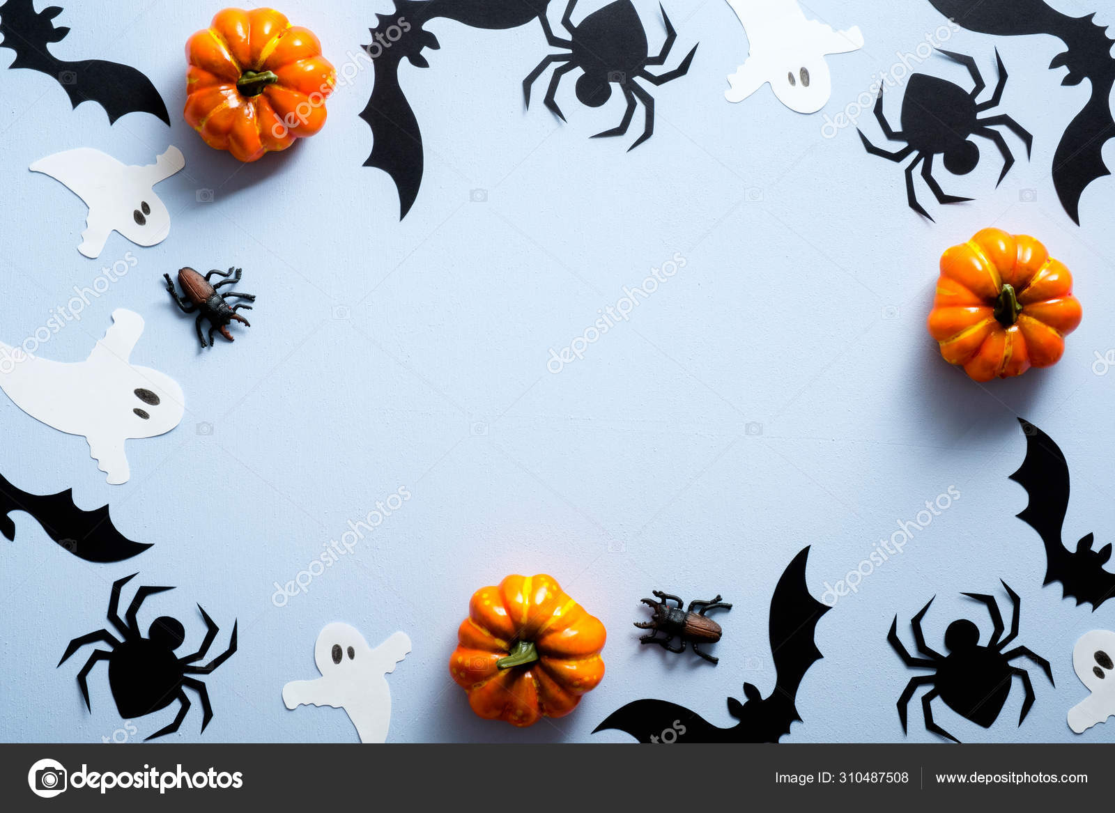 Happy halloween holiday concept. Halloween decorations, spiders ...