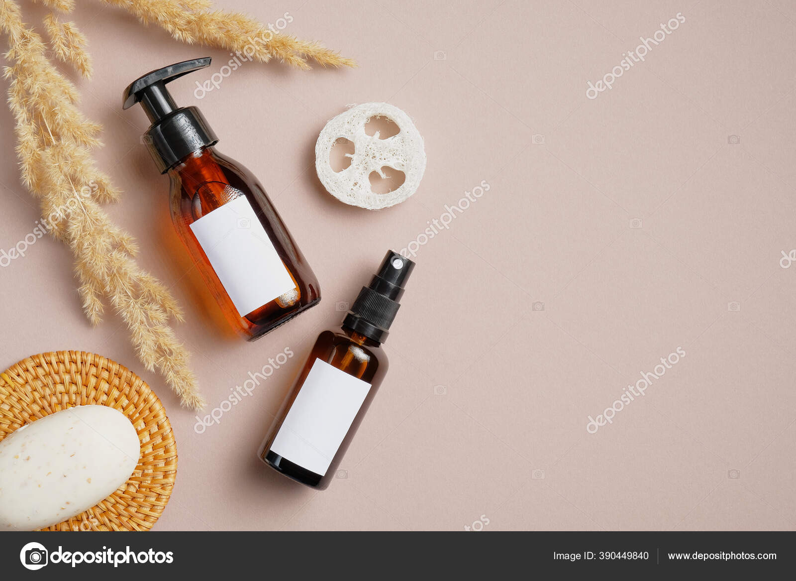 Download Amber Glass Brown Pump Bottle Sprayer Dry Flowers Homemade Soap Stock Photo Image By C Savanevich 390449840