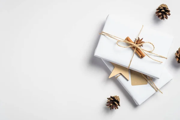 Caja Regalo Hecha Mano Navidad Envuelto Papel Embalaje Ecológico Decoraciones — Foto de Stock