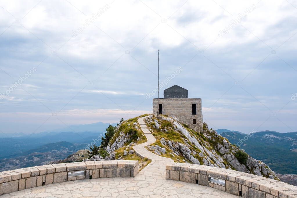 View of Lovcen National Park and building of Njegos Mausoleum. Montenegro