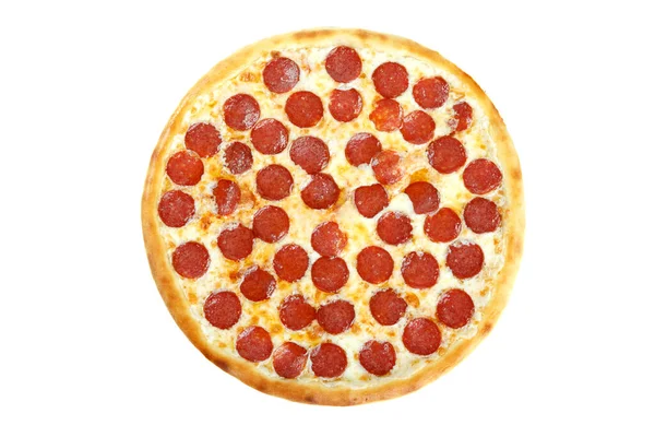 Verse Italiaanse klassieke originele pepperoni pizza geïsoleerd op witte achtergrond — Stockfoto