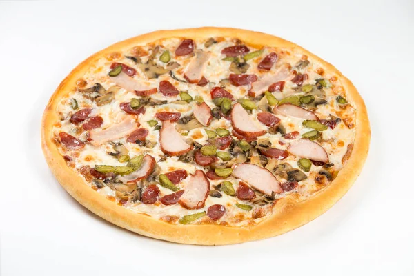 Heerlijke Italiaanse pizza boven wit — Stockfoto