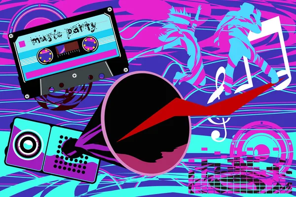 Müzik parti. Dans pistine. Disko retro tarzı. Müzik Festivali radyo istasyonları. Show programı. Müzik grubu. Sanatçılar retro tarzı.