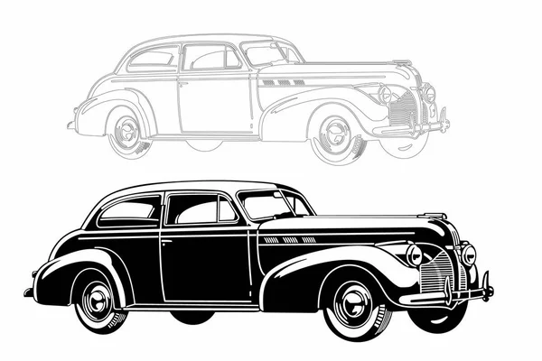 Coche Clásico Americano Ejecución Monocromática Silueta Mapa Para Colorear — Vector de stock