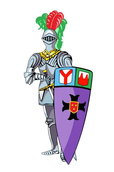 Knight Een Krijger Uit Middeleeuwen Ruiter Met Zwaard Vector Illustratie — Stockvector