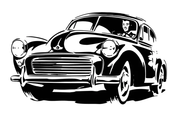 Clásico Hermoso Coche Inglés Diseño Monocromático — Vector de stock