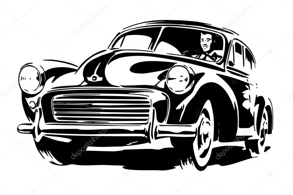 Classic beautiful english car. Monochrome design