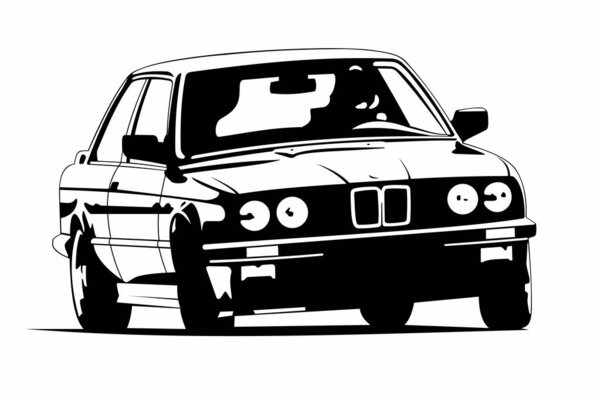 Автомобиль компактного класса. Немецкий популярный седан прошлого века на белом фоне
