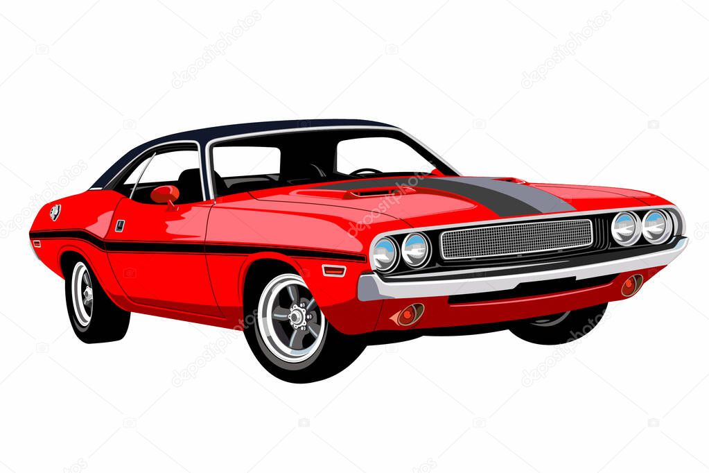 Car sports muscle car from USA. The well-known beloved Pony car on a white background