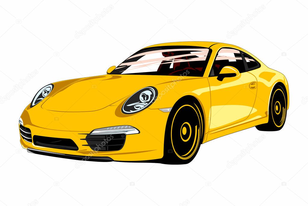 Yellow sports car from Germany on a white background